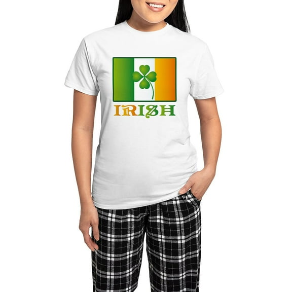 CafePress - Lucky Irish Flag Women's Light Pajamas - Women's Short Sleeve Print T-Shirt and Pants Light Cotton Pajama Set