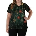 thumbnail image 5 of Dwellite Christmas Scrub Tops Women Xmas Tree Print V Neck Short Sleeve Plus Size Scrubs Medical Uniform Shirts with Pockets Dark Green 3XL, 5 of 5