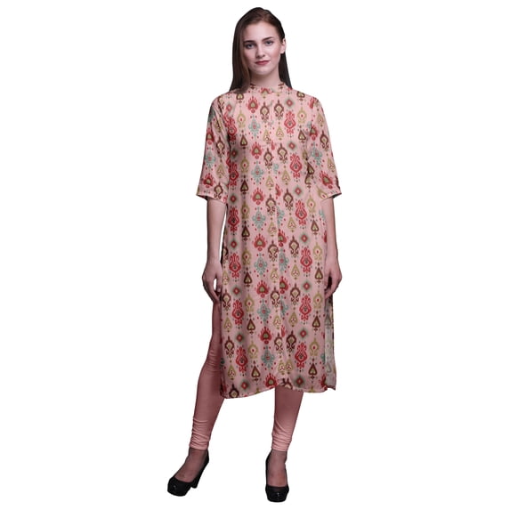 Bimba Printed Button Down Straight Tunic Dresses For Women Kurti Small