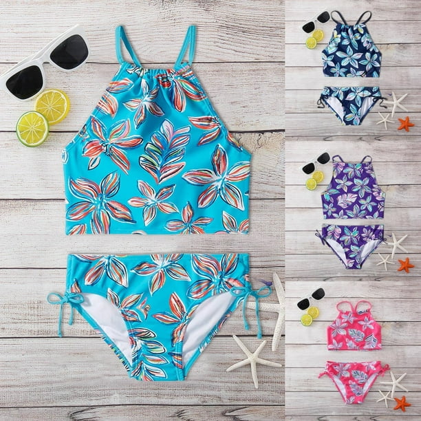 4 12 anos Traje de bano de verano para ninas Dos piezas Traje de bano floral separado para ninas Conjuntos de bikini para ninos Traje de bano para ninos Ropa de playa 8 9T