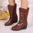 thumbnail image 4 of WAVSUF Women's Wide Calf Boots Pointed Toe Anti Slip Arch Support Fall Faux Leather Wedge Boots 9, 4 of 5