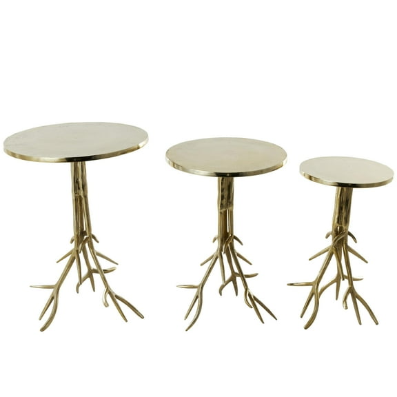 DecMode 15" x 22" Gold Aluminum Metal Tree Accent Table with Textured Tree Branch Legs, 3-Pieces