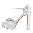 thumbnail image 2 of FSJ Women Fashion Platform Chunky High Heels Ankle Strap Comfy Open Toe Block Heels Sandals Wedding Party Summer Dress Shoes Size 8 Silver, 2 of 4