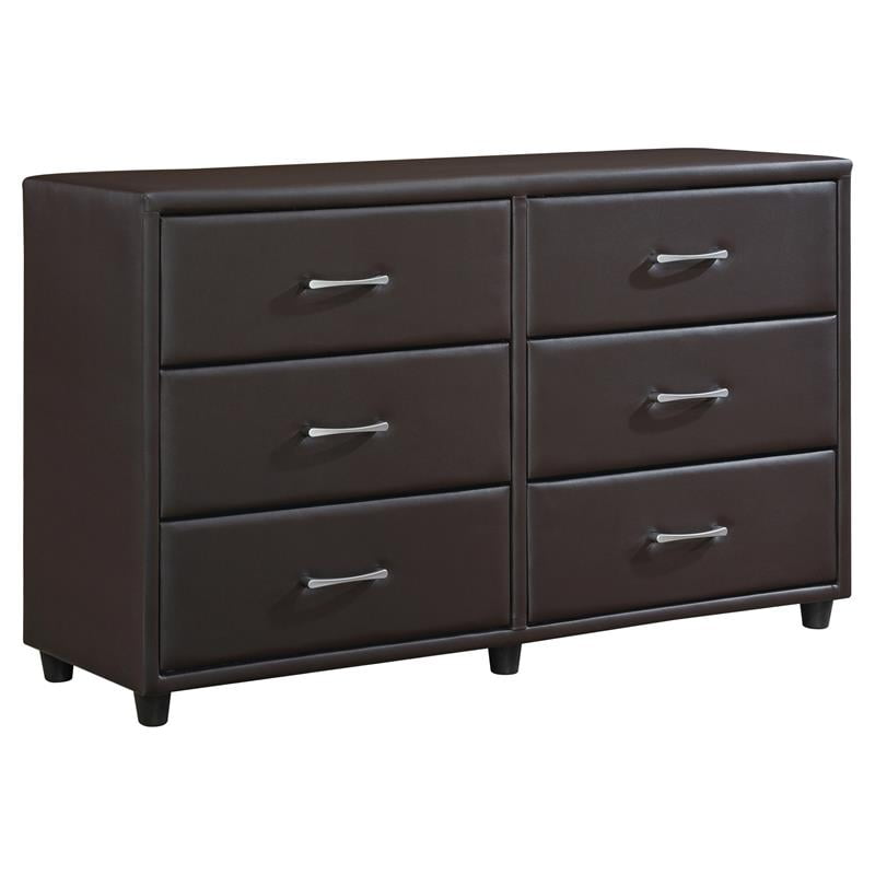 Lexicon Lorenzi 6 Drawers Contemporary Faux Leather Dresser in Dark