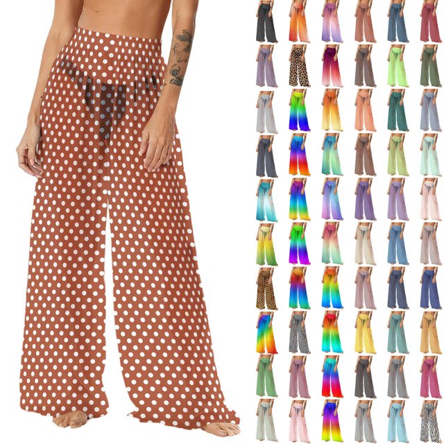 Pincandy Women See Through Sheer Mesh Pants Beach Swimsuit Bikini Bottom Cover up Party Club Elastic High Waist Wide Leg Pants