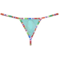 Botmois Men's Leopard Bordered Underwear Soft Thin Ice Silk Hipster G-string Micro Thong Cyan XL