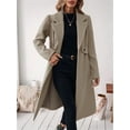 thumbnail image 5 of Women'S Winter Wool Blend Coat Lapel Mid Long Single Breasted Pea Coat Jacket Outwear Khaki L, 5 of 9
