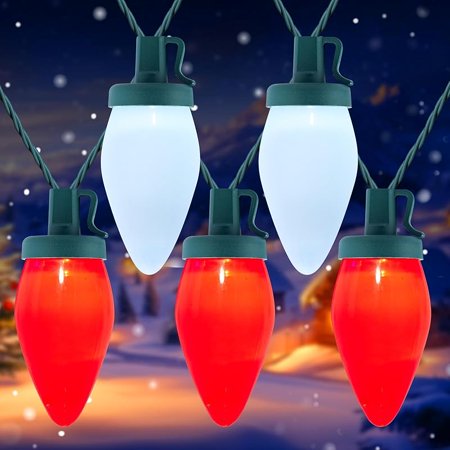 Brightown C9 LED Christmas String Lights, 66ft Multi-Color Outdoor Lights String with 100 Smooth Opaque Bulbs, Plug-in Vintage Roofline Lights String for Outside Patio Christmas Holiday Decor