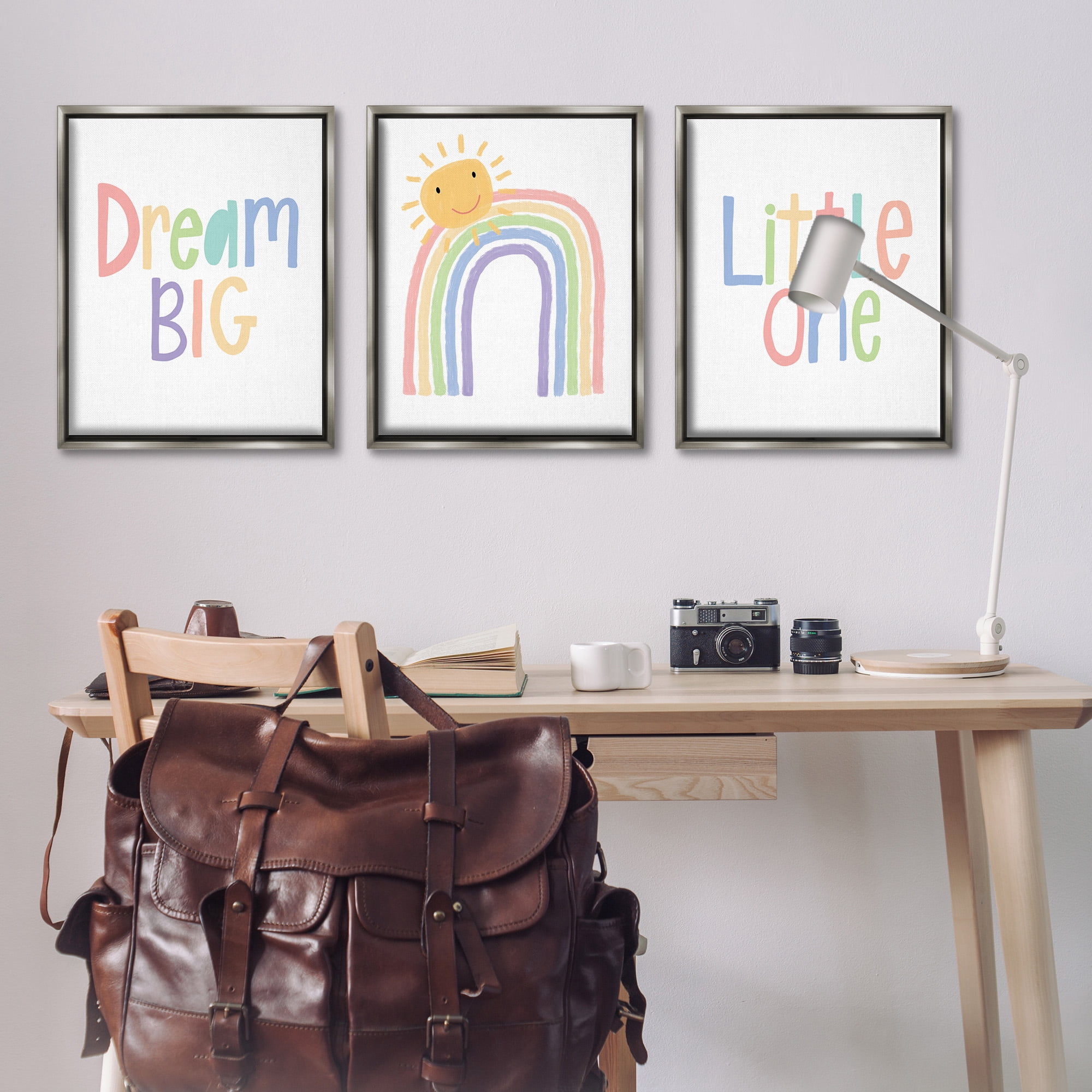 Stupell Industries Dream Big Little Illustration Typography Painting Gray Floater Framed Canvas Art Print Wall Art, 25 x 31, Set of 3