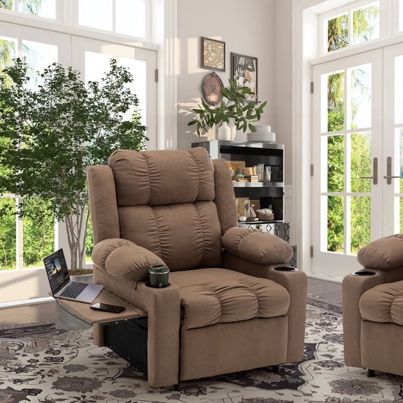 Andeworld 22" Recliner Chairs with Heat and Massage,Oversized Recliner Sofa chairs with Cup Holder, Side Pocket and Tray Taable for Living Rooms, Bedrooms, and Nurseries(Coffee)