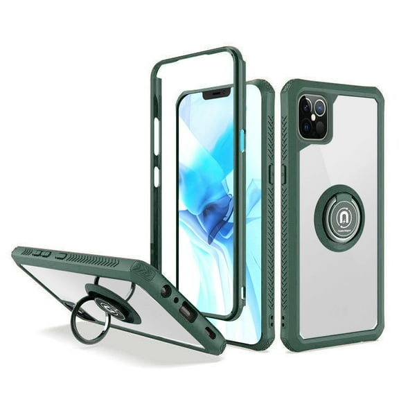 For Iphone 12 Pro Max 6.7 Transparent Magnetic Ringstand Case Cover - Midnight Green