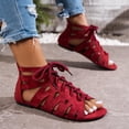 thumbnail image 4 of KIJBLAE Women's Lace-Up Gladiator Sandals, Open Toe Cutout Ankle-Tie Shoes, Plus Size Edgy Comfort Footwear for Casual Outings Wine 37, 4 of 8