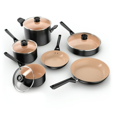 Ninja 10 piece Ceramic Pots and Pans Cookware Set, Non-Stick, PTFE Free, Oven Safe to 350°F, Induction Compatible, Black