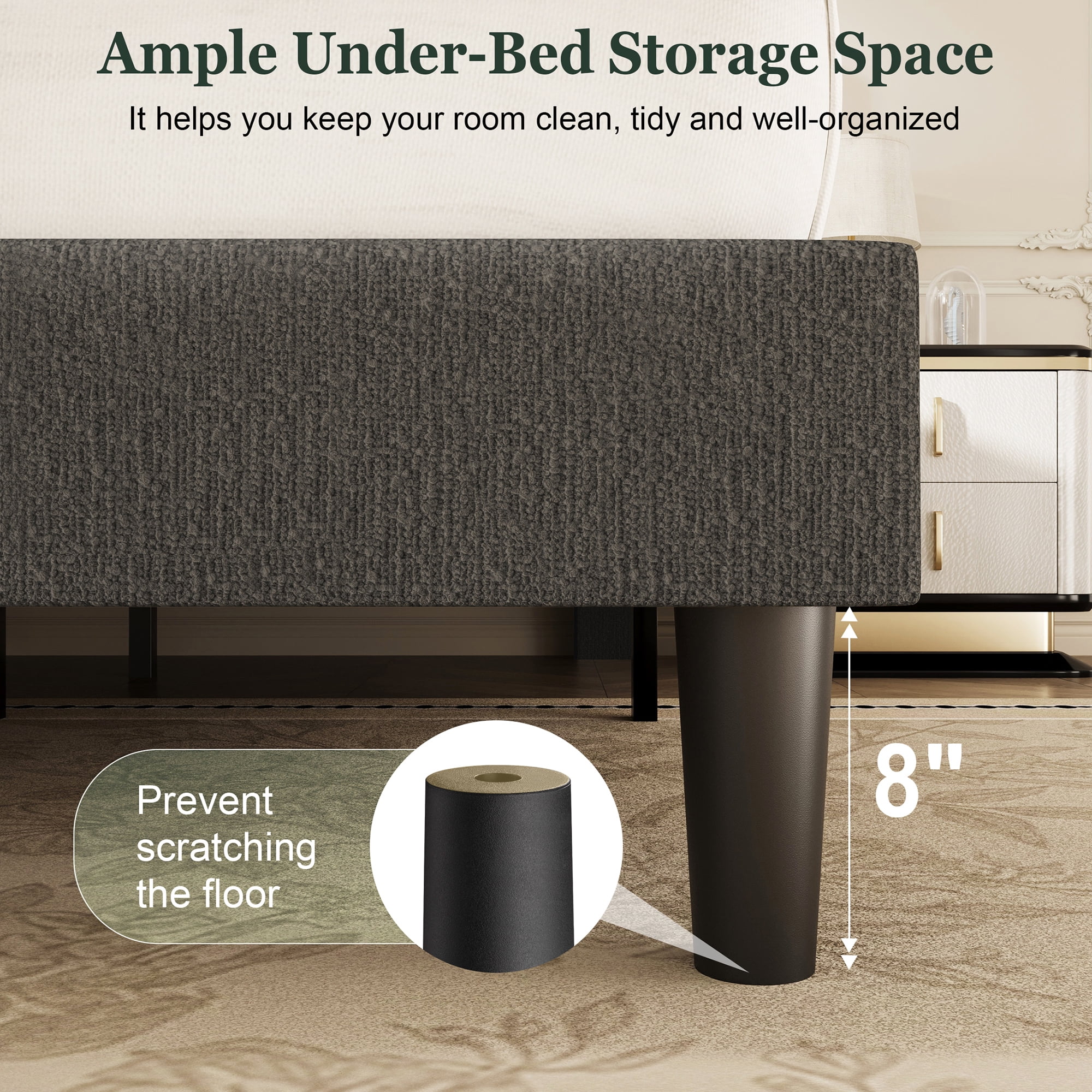 Amolife Queen Bed Frame, Platform Bed Frame with Upholstered Adjustable Headboard, Gray, Nubby Fabric