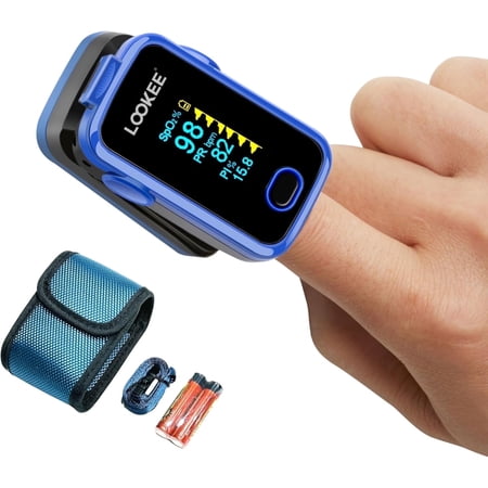 LOOKEE Premium Pulse Oximeter Finger Monitor with Case- | FSA/HSA Eligible Blue Color Pulse Ox with Lanyard and Batteries