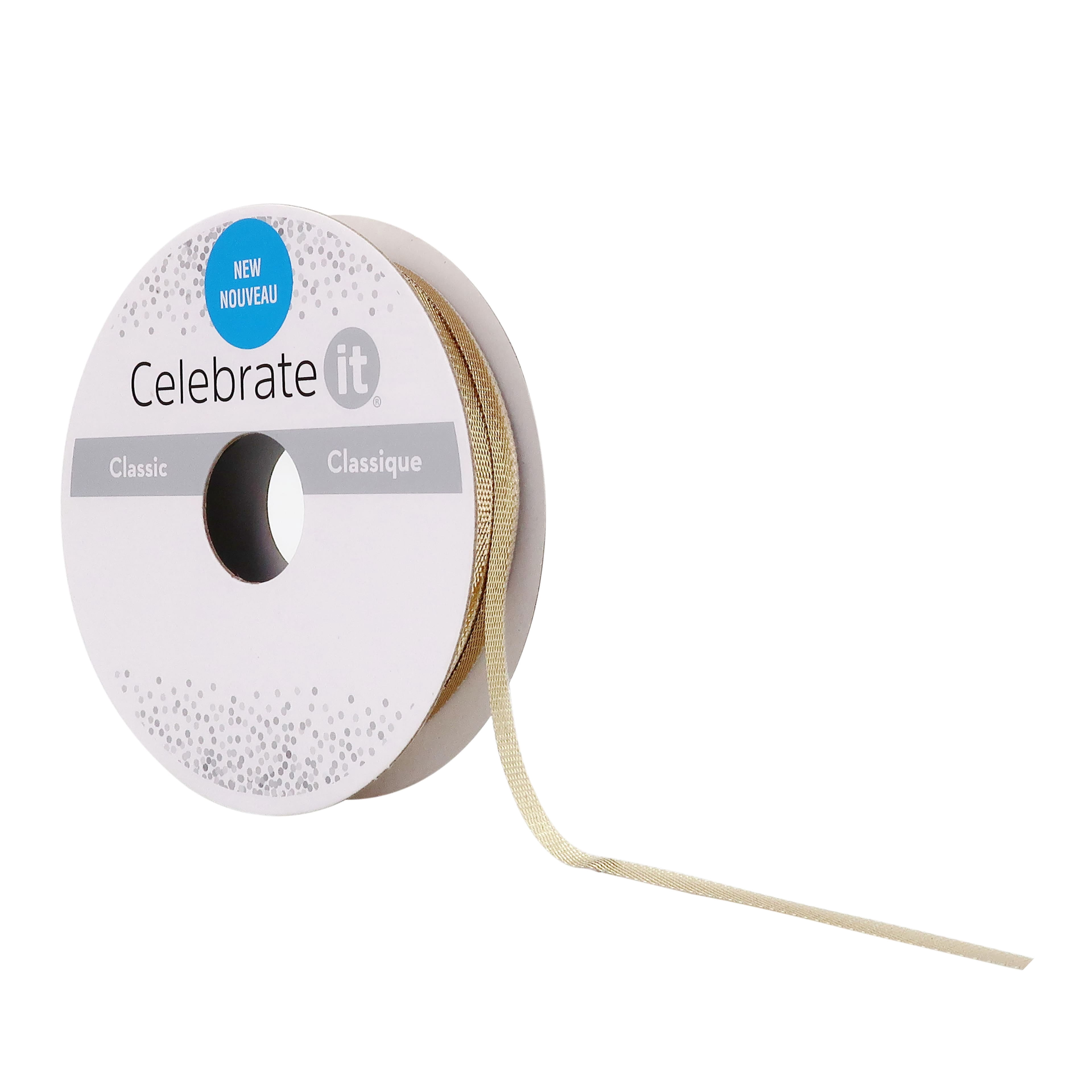 1/8" x 10yd. Gold Metallic Lame Ribbon by Celebrate It – Non-Wired with Woven Selvage - Ideal for Gift Wrapping - Wreaths & Crafts - 24 Pack