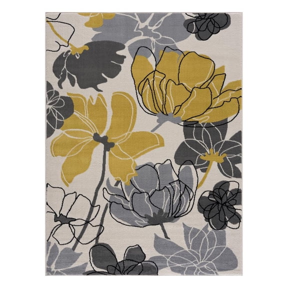 Laguna Cream/Yellow 5 ft. x 7 ft. Floral Indoor Area Rug