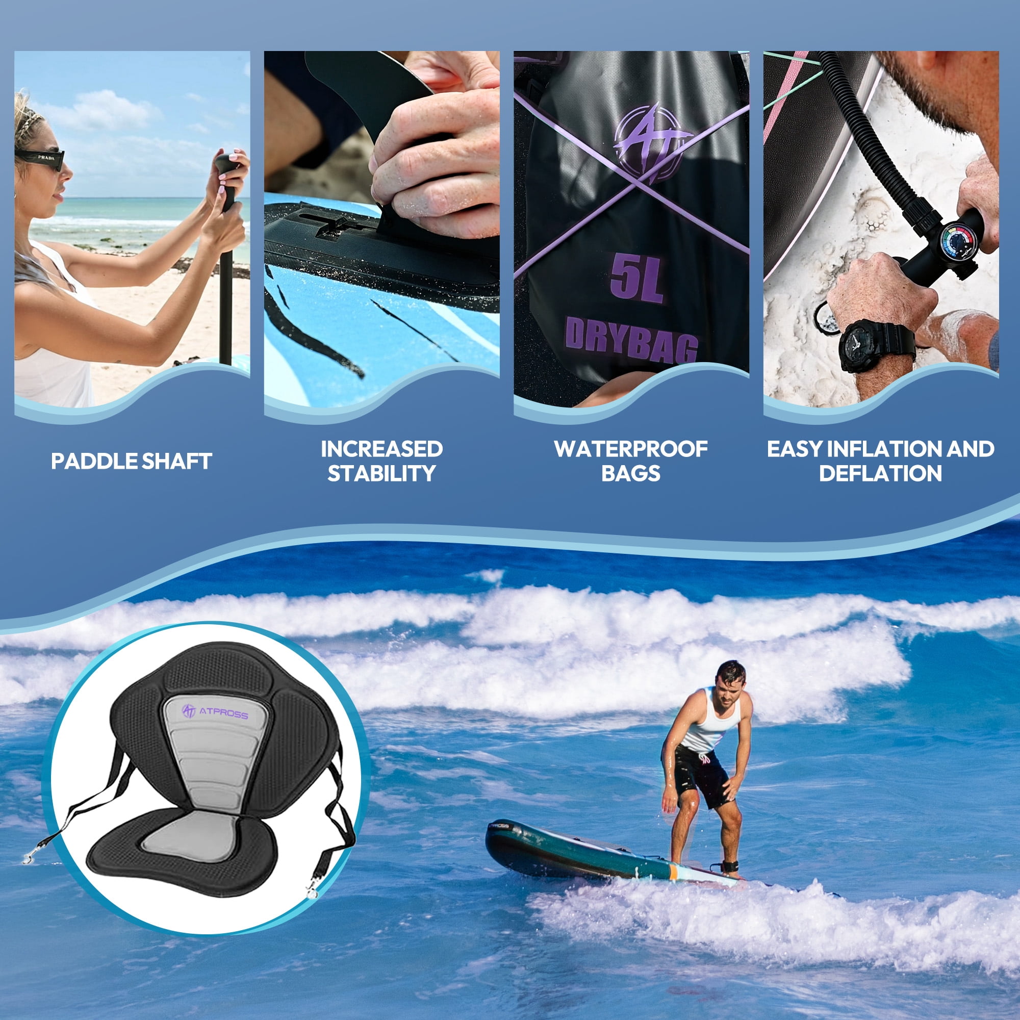 Ultifit Inflatable Paddle Board Extra Wide 450 Lbs Capacity Anti-Slip Design with SUP Accessories and Seat 11'6" x 35" Purple
