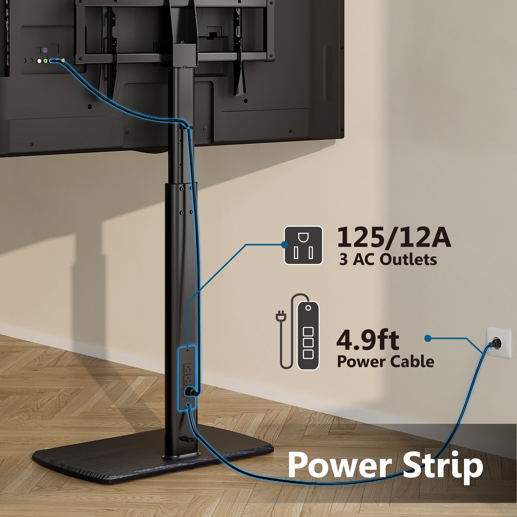 FITUEYES Modern Black Swivel Floor TV Stand for TVs up to 70 inch Metal Base with Power Strip Mount