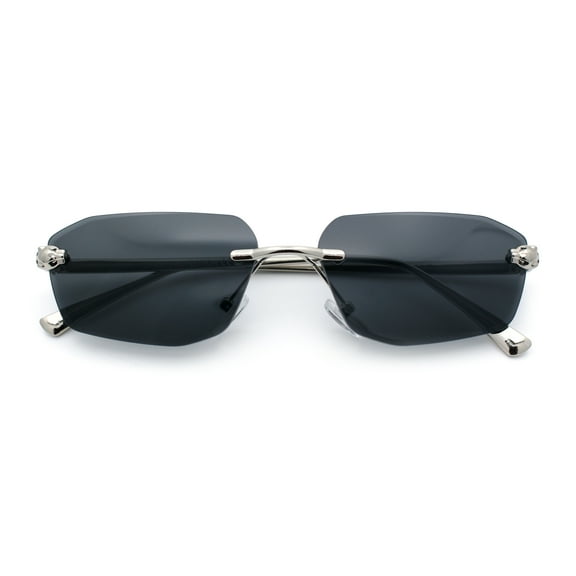 Luxury Gangster Rimless Jaguar Head Hinge Showy Sunglasses Silver - Black
