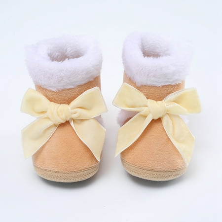 

SYNPOS Infant Toddler Baby Girl Bow Winter Fleece Booties Anti-slip Newborn Snow Shoes