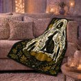 thumbnail image 6 of Black Rabbit on Pumpkin with Moon, Mystical Folk Art Style for Cottagecore Fans, Cozy Candlelit Autumn Scene, Flannel Blanket for Reading Nook and Cabin, Halloween Gift and Primitive Home Decor, 6 of 9