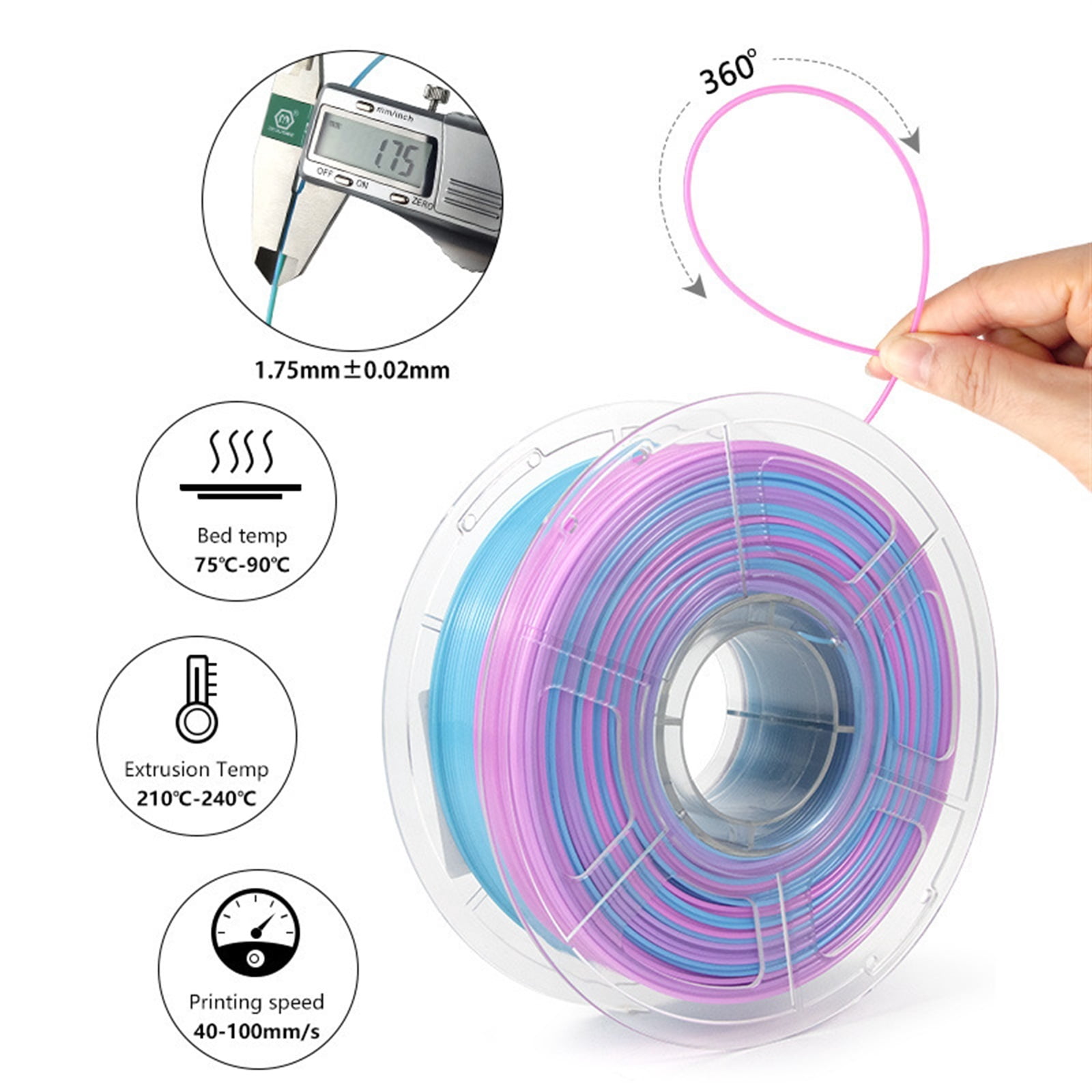 3D Printer Filament Multicolor Gradient Translucent PETG 3D Printer Material 1.75mm Filament for 3D Printing