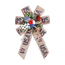 SUSHANG Patriotic Bows for Wreaths Large Burlap Red White Blue Stripe Stars Bow for 4th of July Independence Day Decor,Decorations Bunting Indoor Outdoor Decor and Patriotic Party