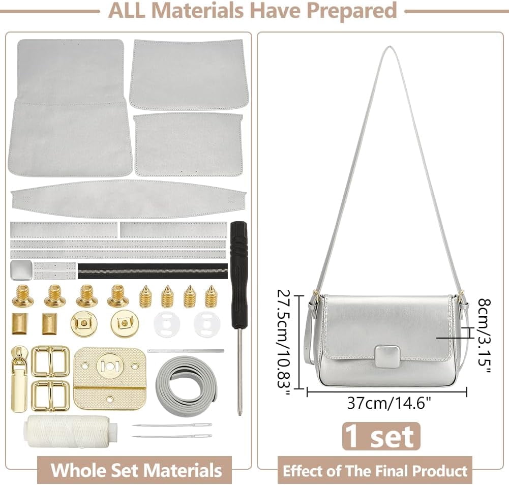 PU Leather Crossbody Bag Making Kit Shoulder Bag Sewing Set for Women Handicraft Bag Making Craft Handmade Handbag Sewing Making Materials for Purse Making Supplies Gray Gray DIY