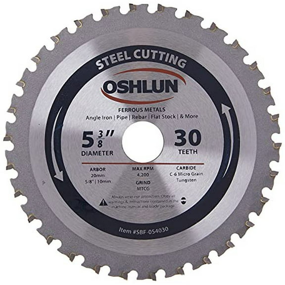 Oshlun SBF-054030 5-3/8in 30 Tooth Steel Cutting Circular Saw Blade 20mm Arbor