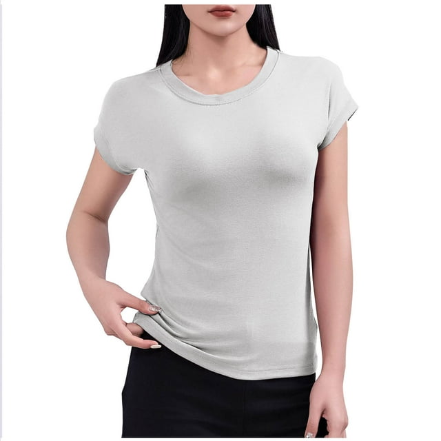 T-shirt à Manches Courtes pour Femmes, Col Rond, Tissu en Polyester, Doux et Confortable, Tenue Décontractée, Usage à la Maison Ou Quotidien, Noir G