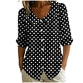 thumbnail image 4 of GERsome Womens 3/4 Sleeve Shirts Polka Dot Button Down Collared Tops for Casual Work Business Travel Black L, 4 of 6