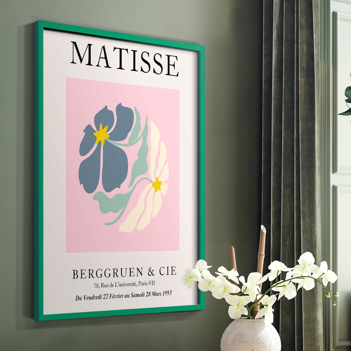 Matisse CDXCVI in Green Solid Wood Framed Print No Nail Hanging