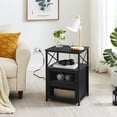 thumbnail image 2 of VECELO Set of 2 Nightstand with Charging Station & 2 Flip Drawers, Sofa Side End Table for Bedroom, Living Room, 2 USB Ports & 2 Power Outlet, Black, 2 of 9