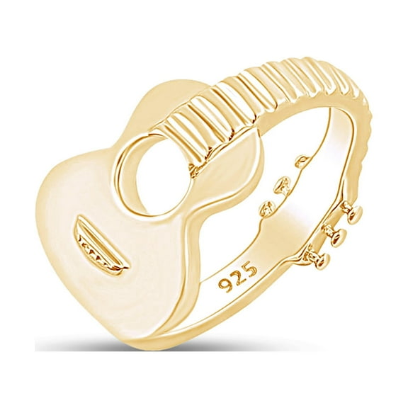 14k Yellow Gold Plated Sterling Silver Music Acoustic Guitar Ring for Mens or womens Ring Size-6