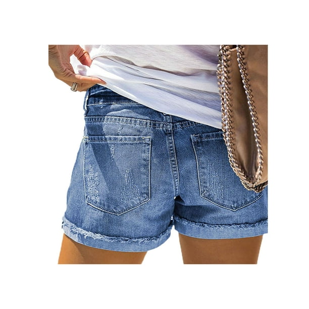 Leadoko Ladies Summer Floral Frayed Denim Short Jeans Ladies Slim Casual Hot Pants Walmart Com Walmart Com