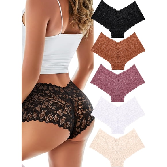 Ropa interior para mujer READY TO LOVE, pantalones cortos de encaje con cintura en V, paquete de 5
