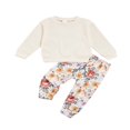 thumbnail image 2 of Baby Girls Long Sleeve Solid Color Waffle Pullover Tops+Long Pants Flower Printed, 2 of 10