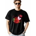 thumbnail image 1 of Camisetas para hombre, camiseta de algodón con cuello redondo, rosas rojas y corazones, manga corta para hombre, San Valentín, amor, corazón, flores y hojas., 1 of 8
