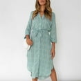 thumbnail image 2 of Women Plus Size Dresses Casual Long Sleeves Floral Print Button Down Dress V Neck Tshirt Boho Midi Dress Side Slit, 2 of 5