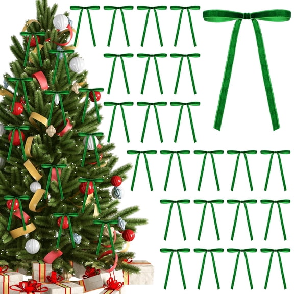 24pcs Velvet Bows for Christmas Tree Red Vintage Christmas Decor For Wedding,Camel Velvet Christmas Tree Bows Door Garland Decor Vintage Wreath Bow, Christmas Ornaments For Tree Wreath Garland