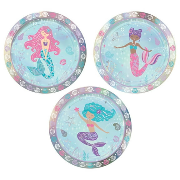 Amscan Shimmering Mermaids Assorted Dessert Plates, Party Plates, 7", 8 Count
