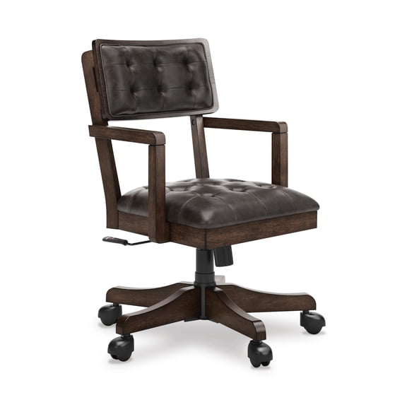 Signature Design by Ashley Breckington Home Office Desk Chair, Adjustable Height, Tufted Faux Leather Upholstery, Dark Brown Finish