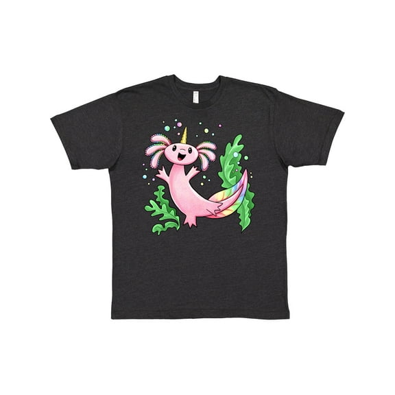 Inktastic Axolotl Unicorn with Rainbow Tail, Bubbles and Seaweed. T-Shirt