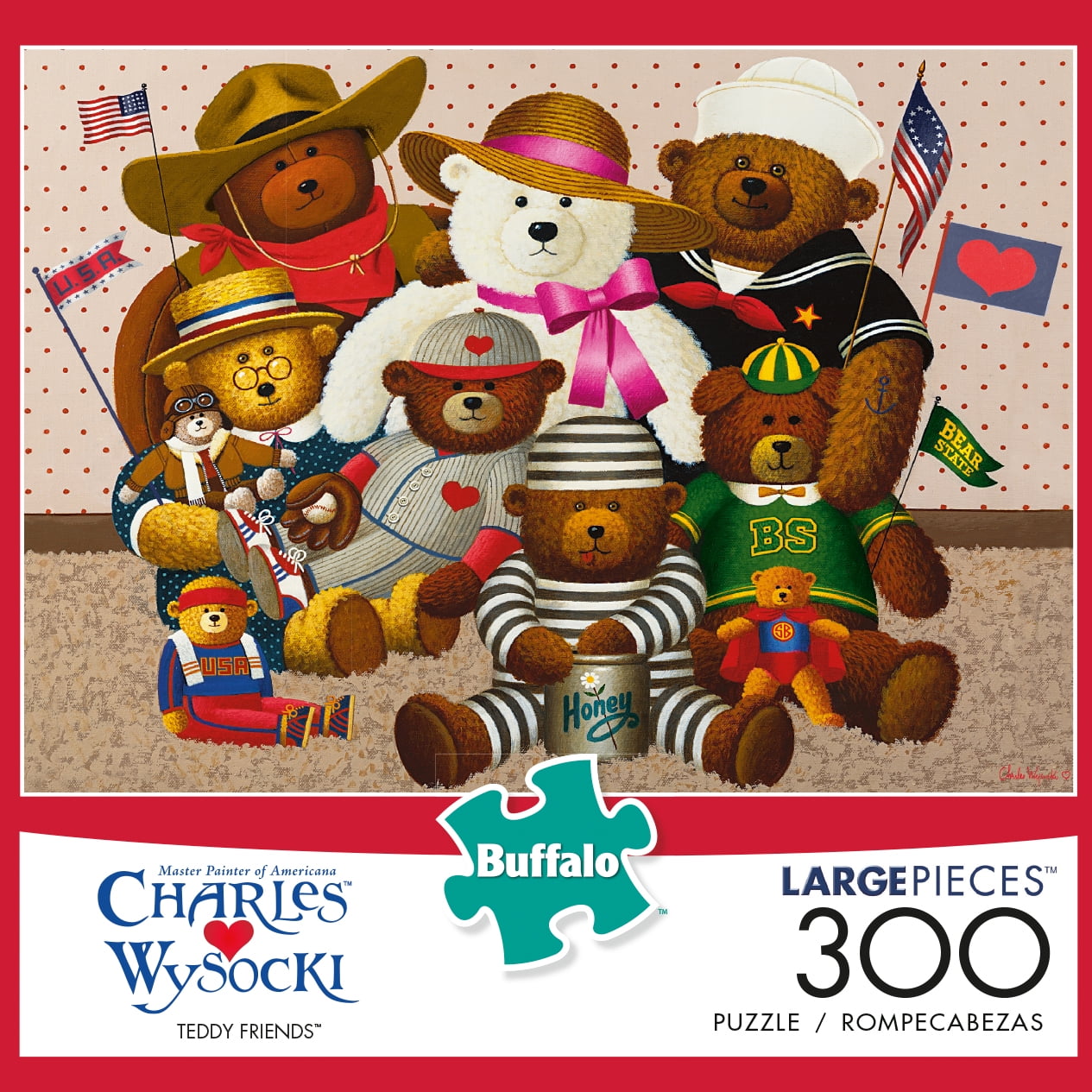 Charles Wysocki Jingle Bell Teddy & Friends Buffalo Games Puzzle 300pc for sale online 