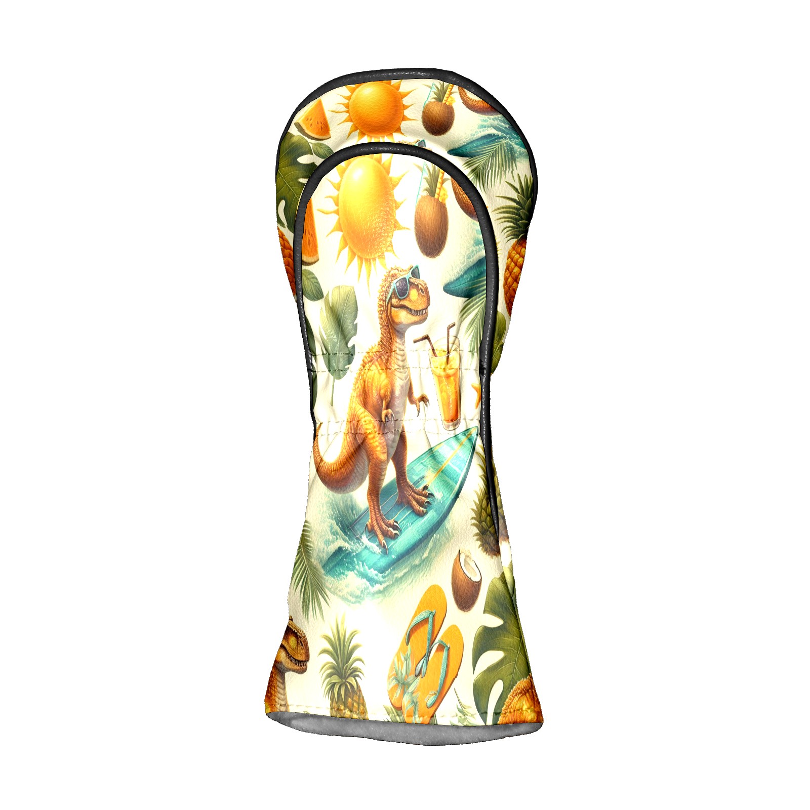 Golf Club Covers, Bright Dinosaur Surf Premium PU Leather Driver Hybrid Putter Head Covers with Velvet Lining, Waterproof Golf Gifts for Men Women