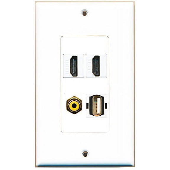 RiteAV - 2 Port HDMI 1 Port RCA Yellow 1 Port USB A-A Wall Plate Decorative
