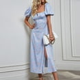 thumbnail image 4 of Summer Saving Wycnly Womens Dresses Short Sleeve Square Neck Floral Print Casual Long Summer Dress Beach Holiday Slim Slit Tie Bohemian Dresses Blue XL, 4 of 7