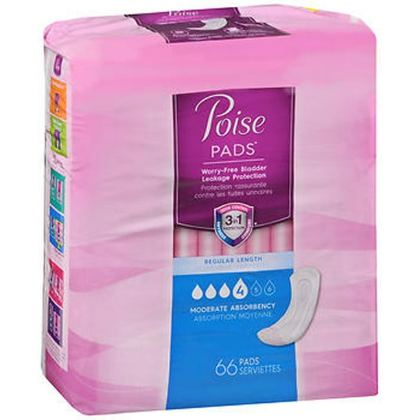 Poise Pads Regular Length Moderate Absorbency 2 pks of 66 Walmart