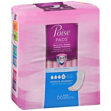 Poise Pads Regular Length Moderate Absorbency - 2 pks of 66